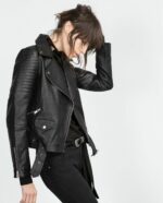 Women's Black Leather Jacket Biker Racer